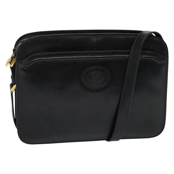 GUCCI Shoulder Bag Leather Black Gold 001 256 001 256 - Picture 1 of 16